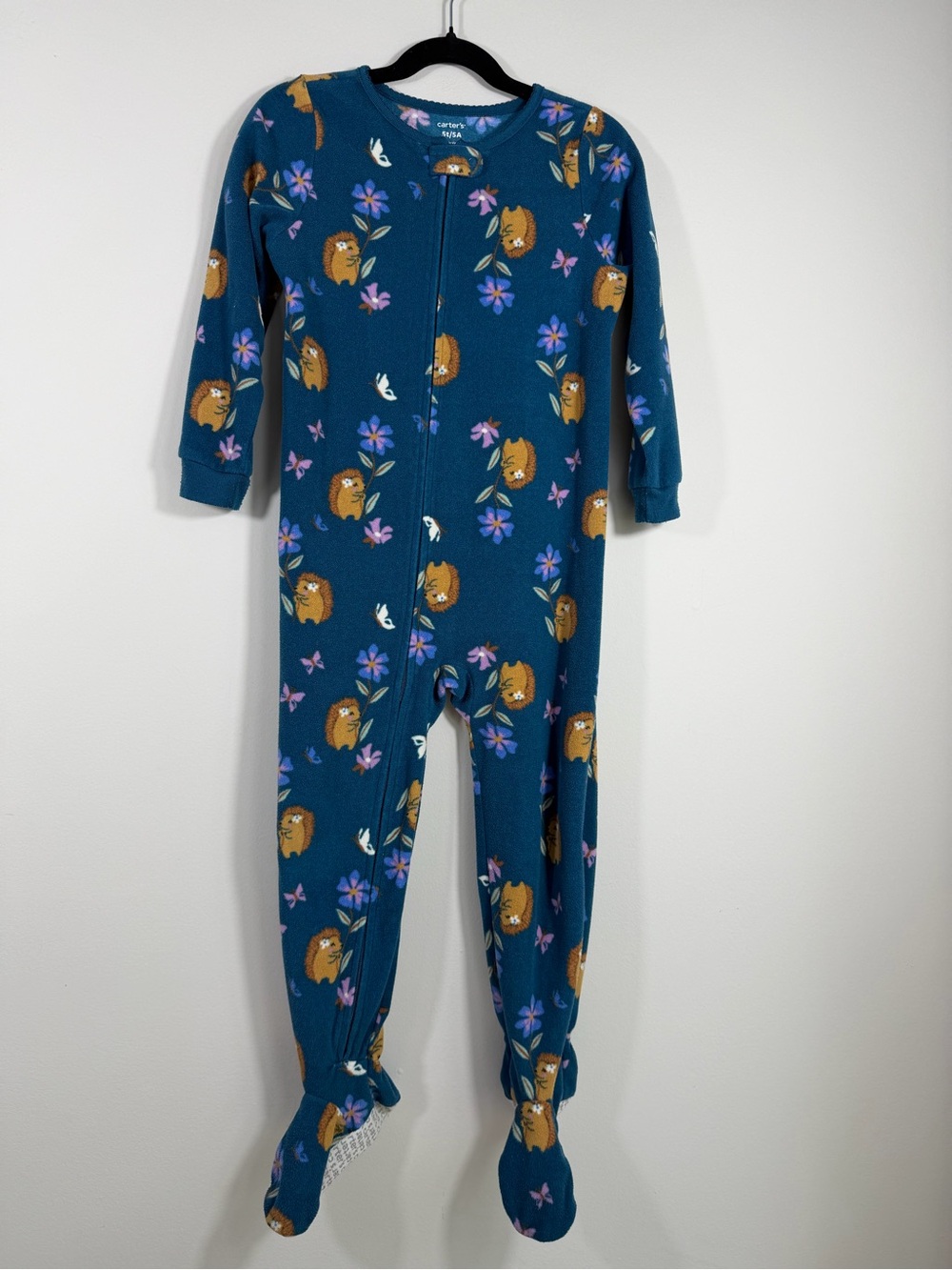 Carter’s Girls 5T Hedgehog Floral Fleece Footed Pajamas Teal Zip Sleeper